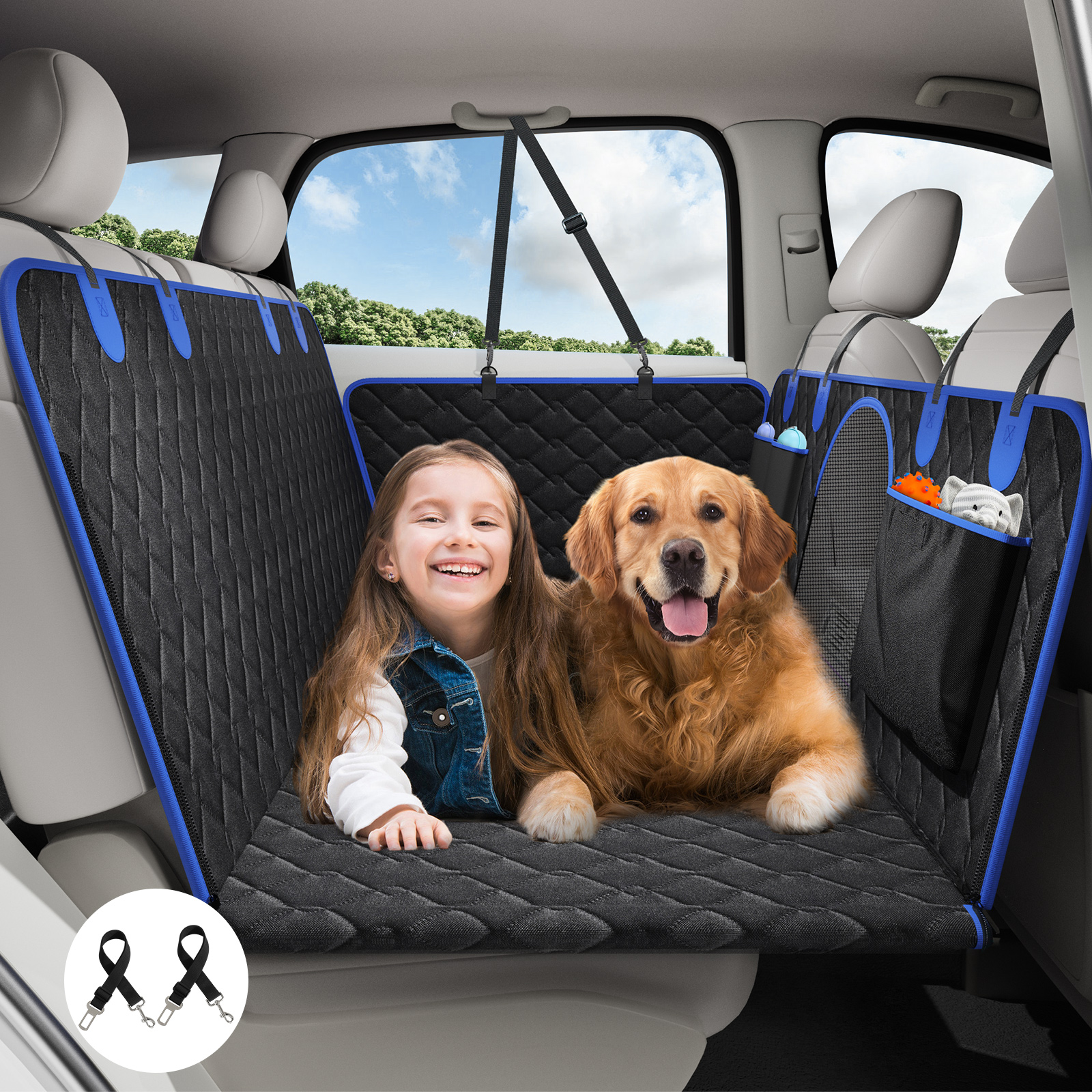 Tivray Coprisedile Auto per Cani, Telo Auto per Cani Sedile Posteriore Rigido Antigraffio e Impermeabile Copri Sedile Auto per Cani con 2 Pezzi Cintura Sicurezza - Adatta a Tutti i Tipi di Auto