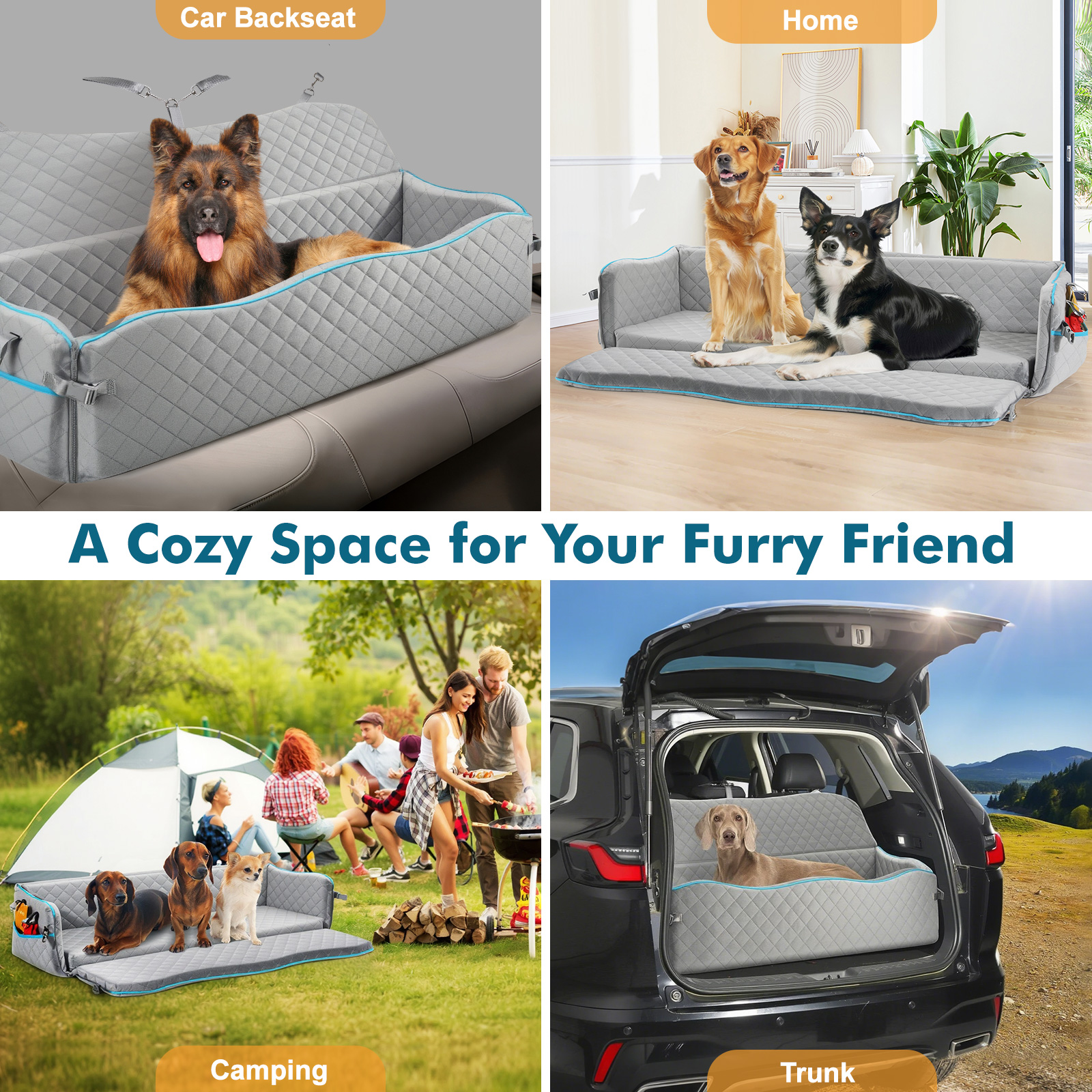 Tivray Large Dog Car Seat, Dog Car Bed for Large Dogs Under 120lbs or 2 Medium Sized Dogs, Dog Booster Car Seat for Dogs with Memory Foam Thick Cushion, Detachable & Washable Car Dog Bed for Backseat - Image 7